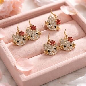 Fashion Jewelry Gold and Red Cat Earrings